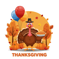 Fototapeta premium Happy Thanksgiving: A Turkey with Pie and Festive Chee