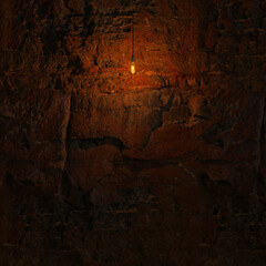Dark Stone Wall with Edison lamp Lighting 3D Rendering