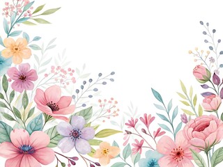Watercolor floral frame with assorted flowers and leaves for invitations templates