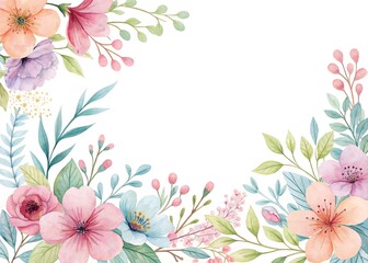 Elegant watercolor floral frame featuring soft pastel hues and botanical accents