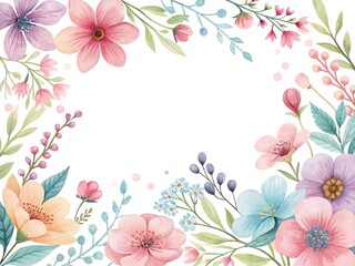 Watercolor Floral Frame with Blooming Flowers and Delicate Greenery Illustration