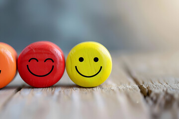 Happy Smiley Faces on Wooden Surface