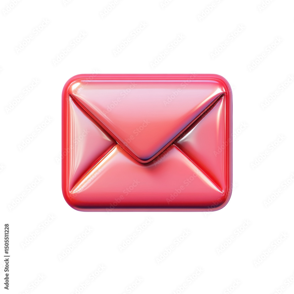 Poster a glowing red email envelope icon representing communication and on transparent background