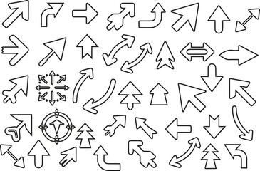 Arrow icon vector illustration, red and black arrows, navigation, direction symbols in various styles on white background