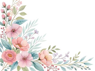 Watercolor floral arrangement with peach and pink flowers and delicate greenery