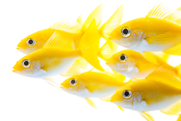 A shoal of bright yellow fish swimming together  isolated on transparent background	