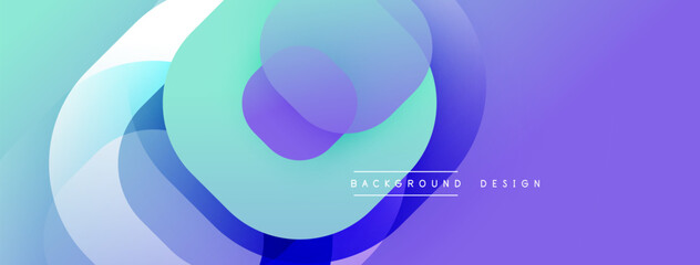 Abstract flowing shapes, vibrant blues, purples create modern background. Soft gradients, dynamic composition, visual harmony present.