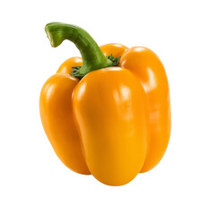 Fresh yellow bell pepper isolated on transparent background, ripe organic vegetable for healthy cooking.