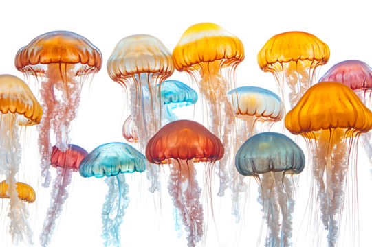 Colorful jellyfish underwater  isolated on transparent background	