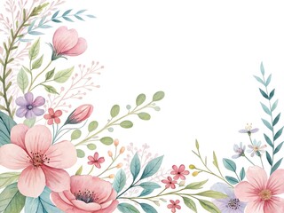 Watercolor Floral Frame with Pink and Purple Flowers for Spring Designs
