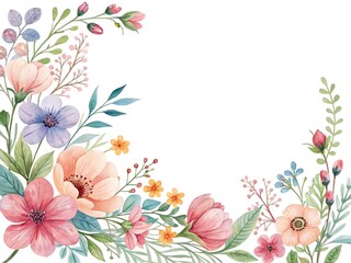 Watercolor floral arrangement featuring soft pastel flowers and various botanical elements