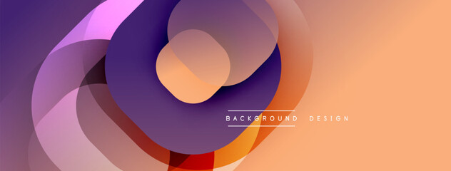 Abstract geometric shapes overlap, creating vibrant color gradients. Design features smooth transitions, modern aesthetic.