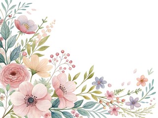Elegant watercolor floral arrangement featuring pastel colored flowers and verdant greenery