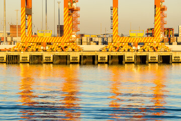 Large crane bases on wheels at the Port of Brisbane