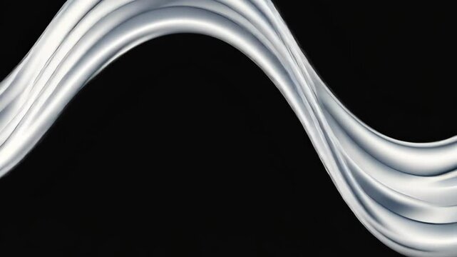 White wave on a black background. Looped vector wave of gray color. Linear wave, graphic shape flow. Digital monochrome, black and white background. Smoke illustration. Smooth water lev. motion video.
