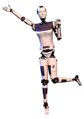 3D Rendering Female Robot on White