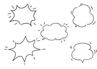 手描き風のふきだしセット　塗り無し線画
