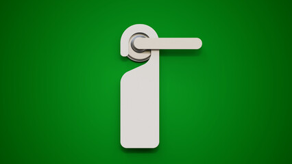 Blank paper or plastic empty label for hotel doorknob room, dont disturb signs, messages on entrance knob on a green background. Door hanger and handle mock up.