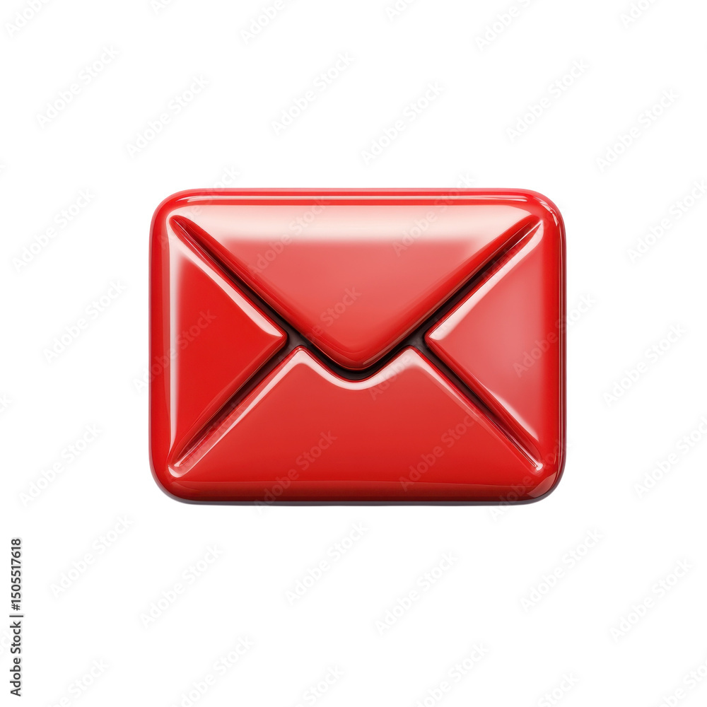 Poster a glossy red email icon represents communication and connection in a on transparent background