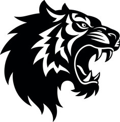 Roaring tiger head silhouette isolated on white background.