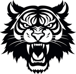 Aggressive tiger head silhouette isolated on white background.