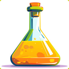 Laboratory flask with orange liquid on white background, hand-drawn vector illustration for science and education themes. 
Flat Vector Illustration on white background