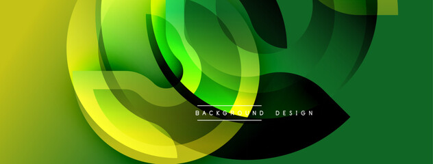 Abstract fluid shapes, vibrant green yellow hues. Modern design, dynamic composition, smooth gradients create visual interest.