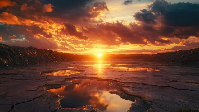 Epic Sunset Over Cracked Earth