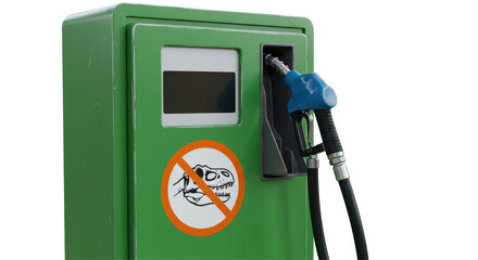 Isolated Green Gas Pump with Dinosaur Sticker