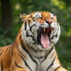 Naklejka premium Tiger Showing Its Roar (even though it's a yawn, it has that powerful open mouth)