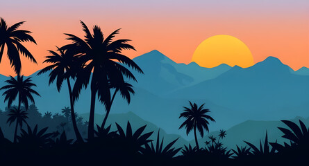 Tropical sunset, Palm tree sunset, Sunset beach, Sunset with palm trees, Tropical landscape, Island sunset, Summer evening, Exotic sunset, Sunset over ocean, Palm silhouette, Beach sunset scene, Tropi