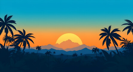 Tropical sunset, Palm tree sunset, Sunset beach, Sunset with palm trees, Tropical landscape, Island sunset, Summer evening, Exotic sunset, Sunset over ocean, Palm silhouette, Beach sunset scene, Tropi