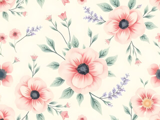 Seamless floral pattern, Floral repeat pattern, Botanical seamless design, Flower pattern, Vintage floral pattern, Hand-drawn flowers, Watercolor floral pattern, Elegant floral background, Spring flow