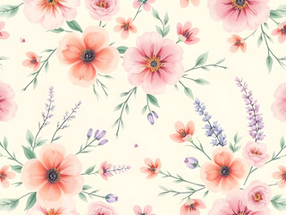 Seamless floral pattern, Floral repeat pattern, Botanical seamless design, Flower pattern, Vintage floral pattern, Hand-drawn flowers, Watercolor floral pattern, Elegant floral background, Spring flow