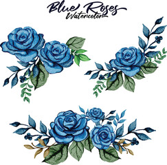 Blue Rose Watercolor Clipart, Hand painted watercolor flower collection, Watercolor blue rose flower bouquet decoration set