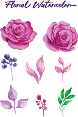 Watercolor rose set, elegant watercolor rose element features a hand-painted style perfect to wedding invitations, greeting cards, logos, branding, packaging, social media