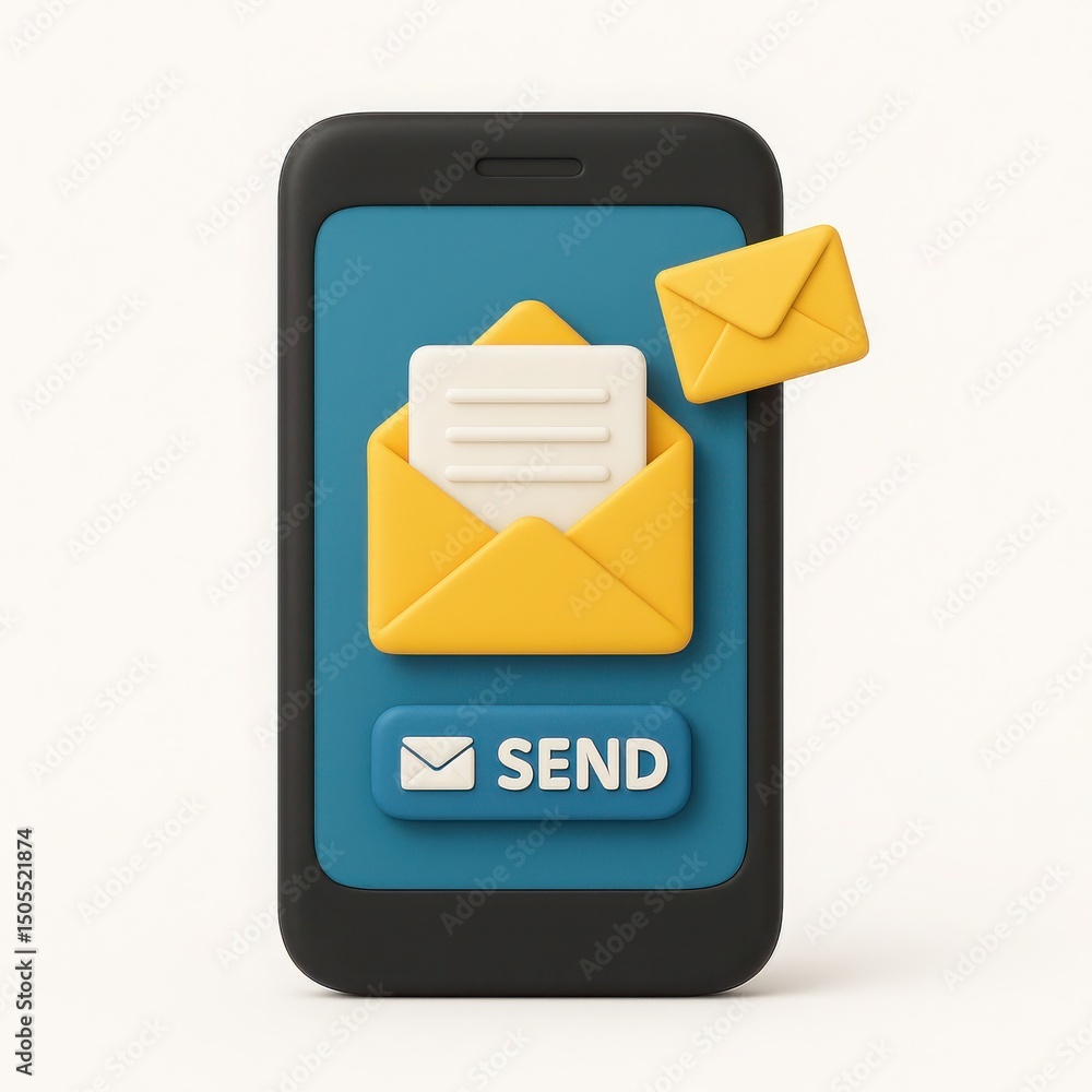 Aufkleber 3d render of smartphone showing email message