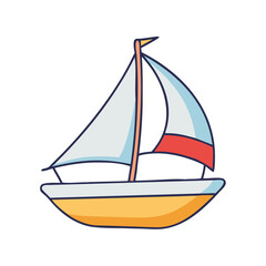 Cartoon Illustration of a Sailboat with White Sails and Yellow Hull