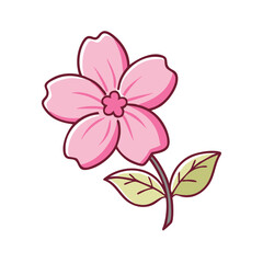 Stylized Pink Flower with Green Leaves Illustration on White Background