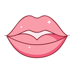 Cartoon illustration of luscious pink lips with a shiny shimmer effect
