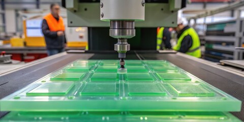 Bio, Circular and Green Economy BCG concept Industrial machinery processing green material in a factory setting.