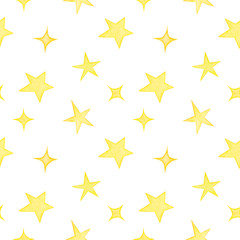 Cute watercolor illustration. Seamless pattern of stars on a white background.