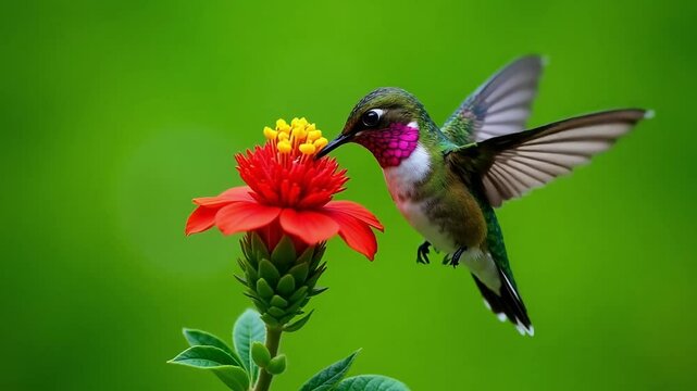 Hummingbird drinking nectar from a red flower nature wildlife birds garden beauty