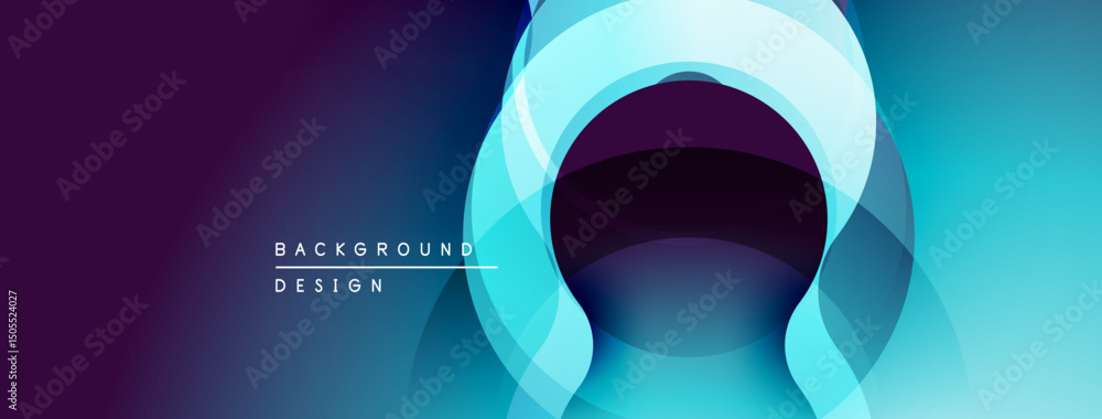 Poster Abstract design features layered circles, gradient colors. Purple transitions to teal creating modern visual effect.