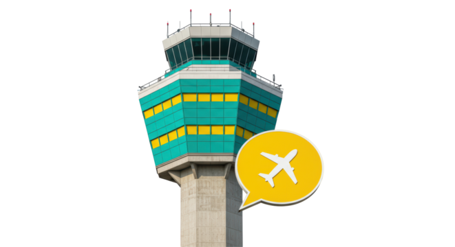 Isolated Airport Control Tower with Airplane Icon