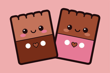 Cute cartoon chocolate bars couple illustration