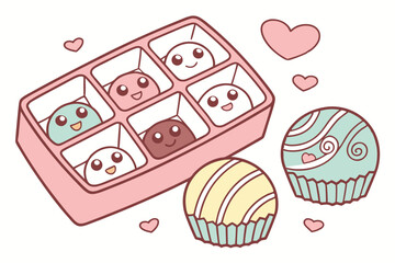 Cute cartoon chocolates in box for valentines day