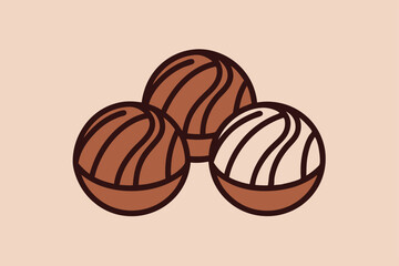 Three chocolate truffles dessert icon illustration