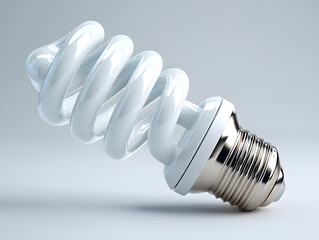Modern white spiral energy-saving lightbulb with a screw base, an icon for electrical innovation and eco-friendly ideas.