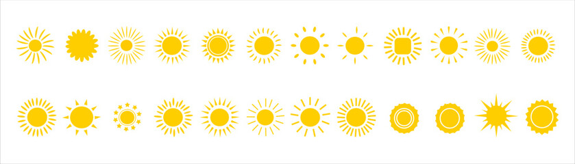 Sun vector icon. Sun icon. Yellow and black Sun rays vector icon. Sunshine. Sunrise